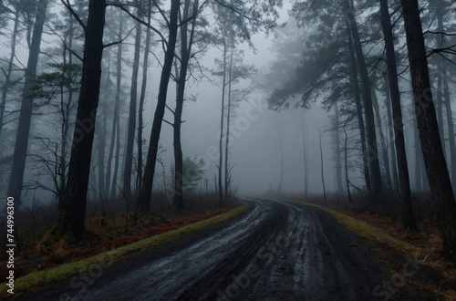 dirt road in the forest at night landscape