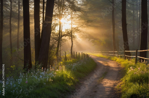 field and forest of daisies landscape in the summer