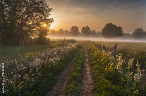 field and forest of daisies landscape in the summer