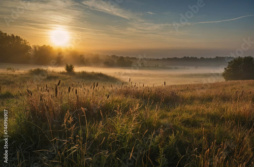 morning sunlight in the meadow landscape