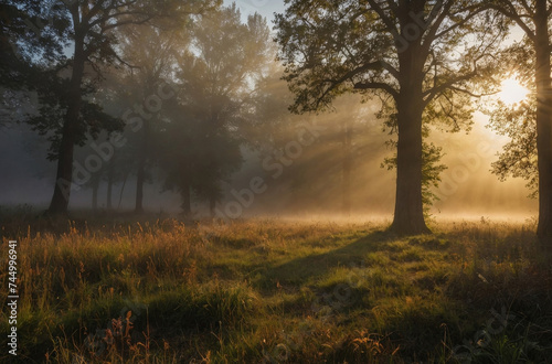 morning sunlight in the meadow landscape