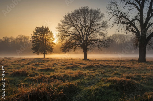 morning sunlight in the meadow landscape