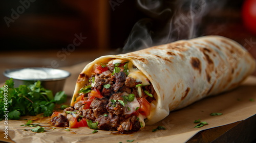 burritos with meat, vegetables and garlic, shawarma, kebab photo