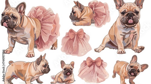 A set of illustrations of a french bulldog in various poses photo