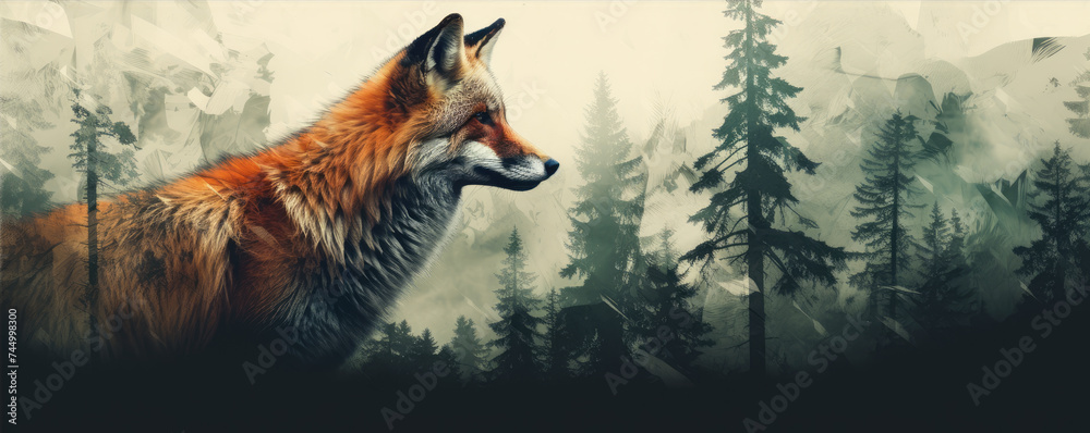 Wild red fox on wite background in wild nature. Fox design or graphic for t-shirt printing. - obrazy, fototapety, plakaty 