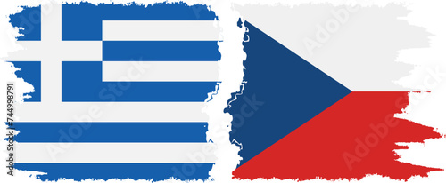 Czech and Greece grunge flags connection vector
