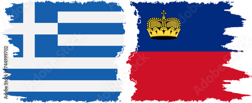 Liechtenstein and Greece grunge flags connection vector