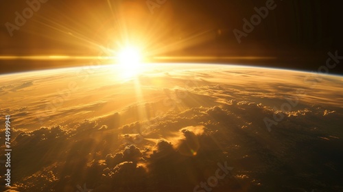 A Sunrise View from the Space Focusing on the Golden Hour 