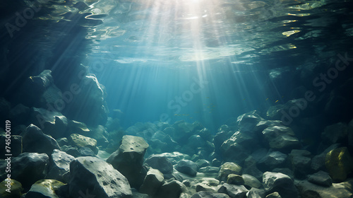 Show me a picture of underwater stones shimmering in the sunlight.