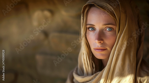 Historical Depiction: White Woman in Shawl Poses for Close-Up Portrait