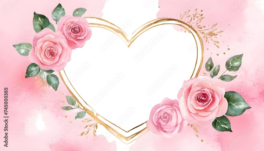 Pink Rose Love Floral flower watercolor background 