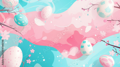 Beautiful festive Easter background with the main attributes of the holiday with copy space. AI Generated