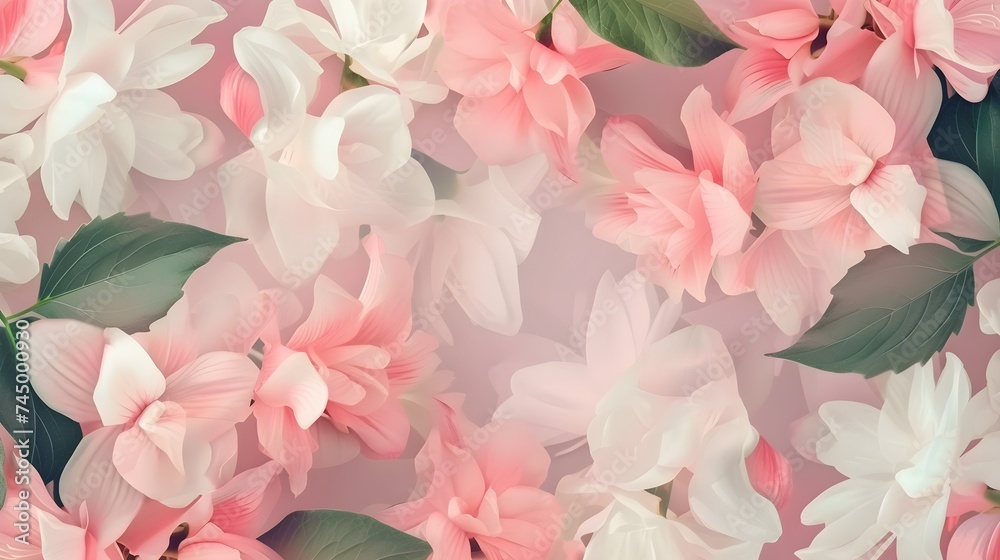 Botanical Pink Wallpaper: Close-Up View with Flower and Leaf Details