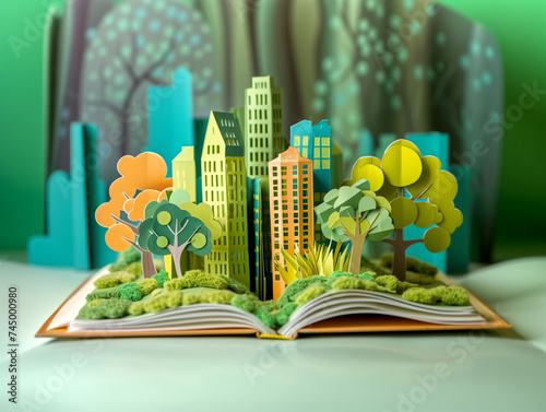 ecofriendly environment in the style of popup book photo