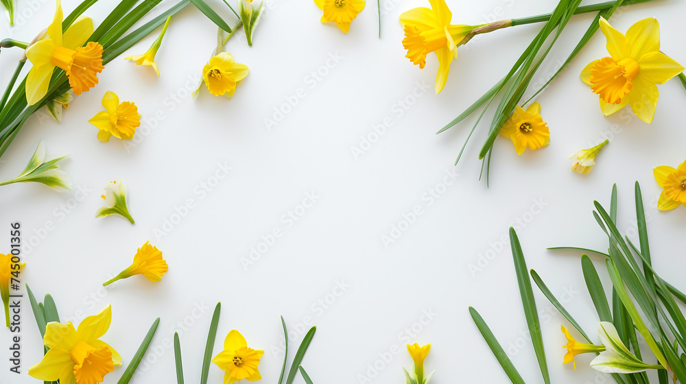 Spring narcissus daffodil flowers on white background - obrazy, fototapety, plakaty 