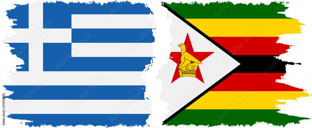 Fototapeta premium Zimbabwe and Greece grunge flags connection vector