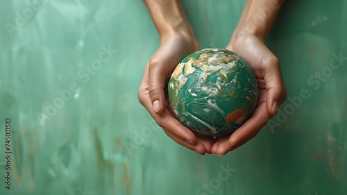 minimalist image featuring hands delicately cradling a miniature earth