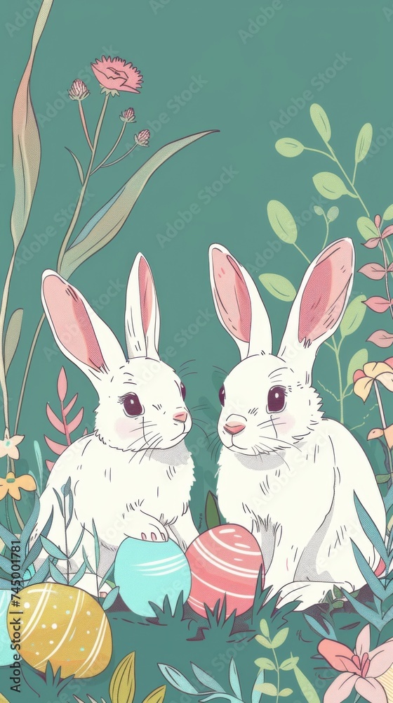 A couple of white rabbits sitting next to each other A couple of white rabbits sitting next to each other
