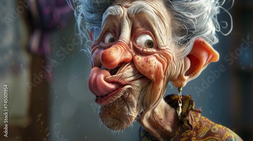 An old woman with a goofy look on her face