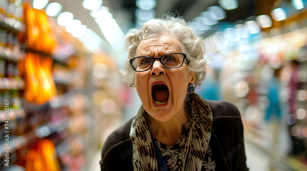 Fototapeta premium Senior woman shouting in department store