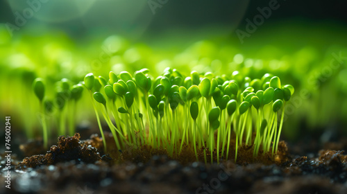 Small plants growth from the ground with sunlight.