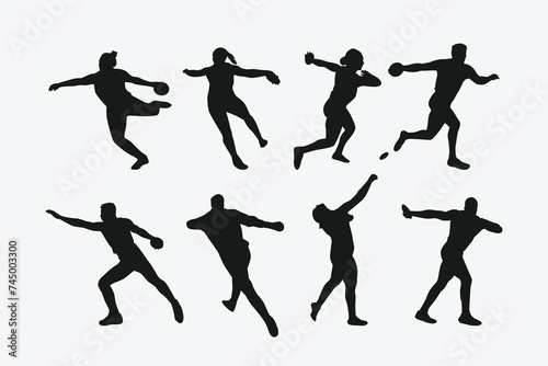 Vector set of silhouettes of discus throw. sport, athletics. Isolated on white background.