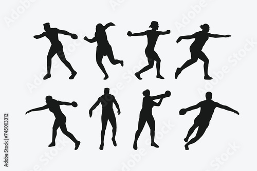 Vector set of silhouettes of discus throw. sport, athletics. Isolated on white background.