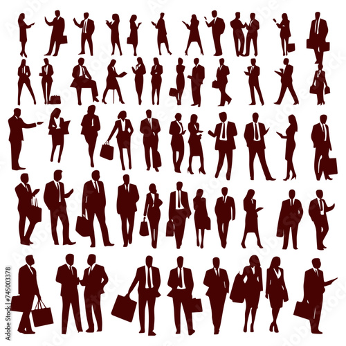 set of business people silhouettes in action vector illustration