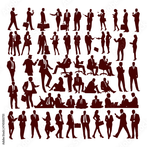 set of business people silhouettes in action vector illustration
