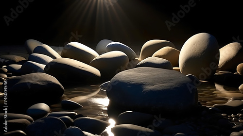 Show underwater stones creating a mesmerizing play of light and shadow.