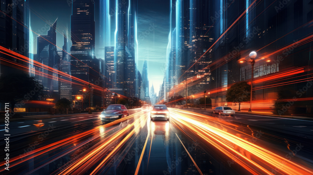 Obraz premium the light trails on the street. low exposition photo