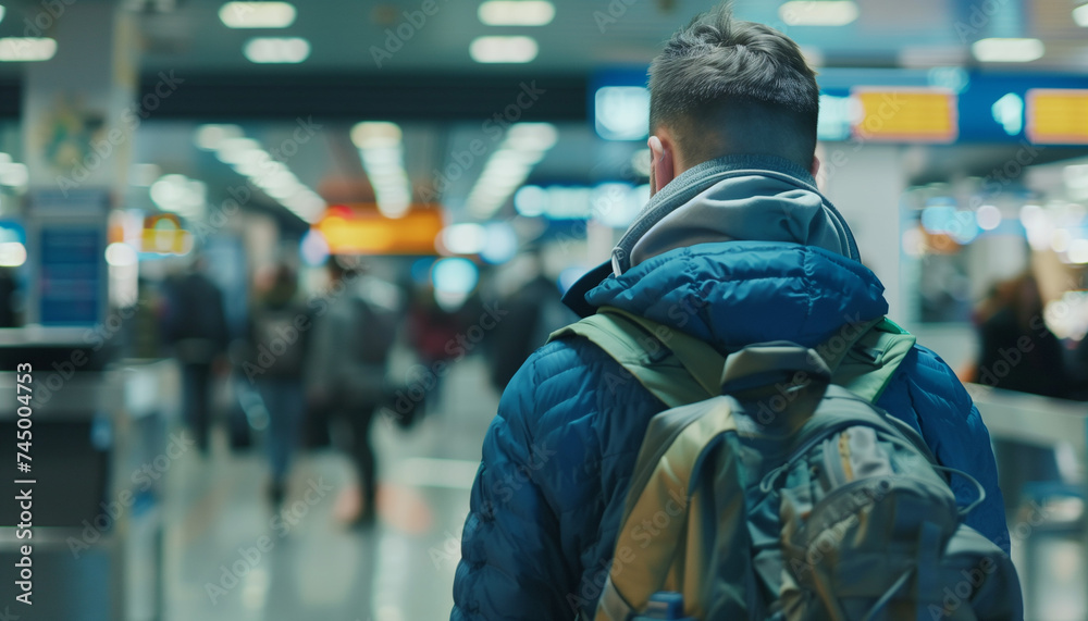 traveler with a backpack in the subway