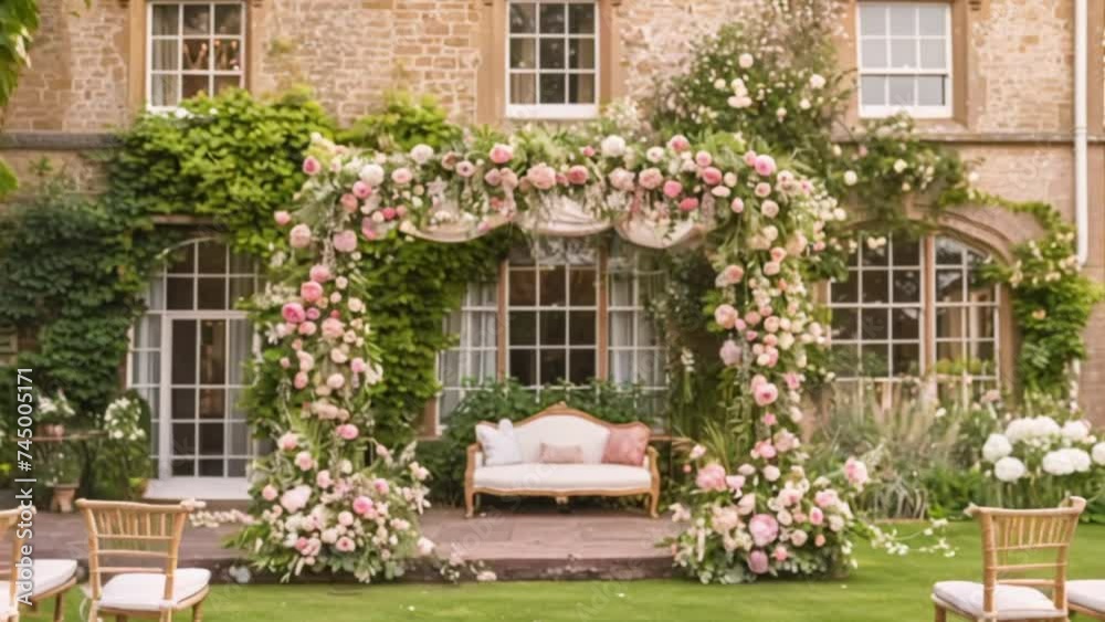 Wedding decoration with peonies, floral decor and event celebration, peony flowers and wedding ceremony in the garden, English country style Wedding decoration with peonies, floral decor and event celebration, peony flowers and wedding ceremony in the garden, English country style
