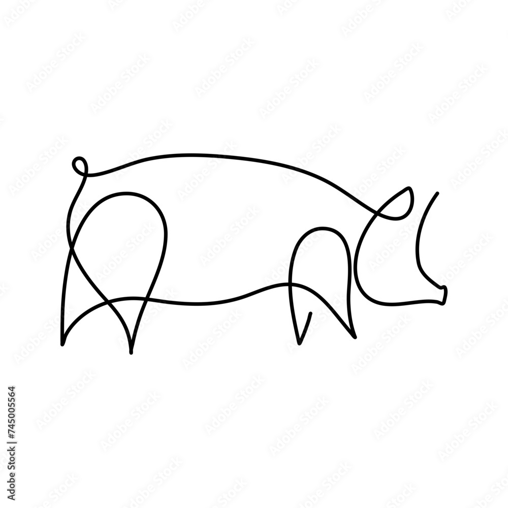 Hand drawn one line pig design 