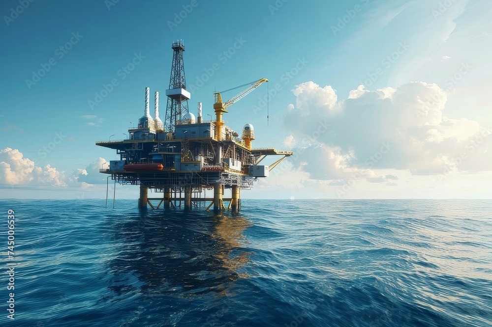 Semisubmersible oil rig extracting liquid gold on the vast ocean