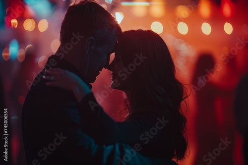 a man and a woman are kissing in a dark room