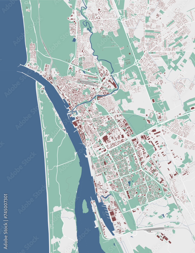 Klaipeda map, Lithuania. City map, vector streetmap.