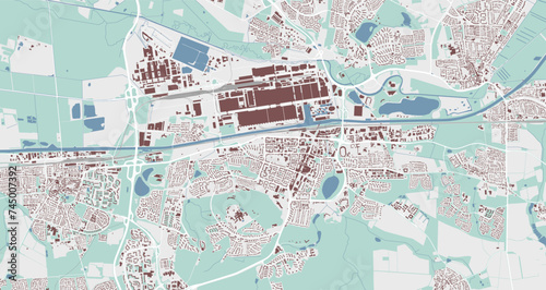 Wolfsburg map, city in Germany. Streetmap municipal area.