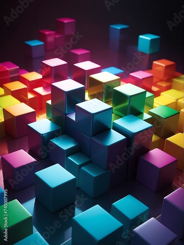 Abstract composition of rainbow colored d cubes from Generative AI