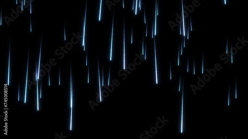 Falling stars with particles around in black background, animation, 4K, 25fps