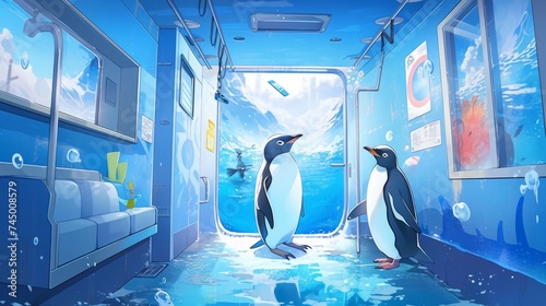 A vibrant spray painted mural of a penguin on a yachts wall showcasing graffiti art meets luxury at sea