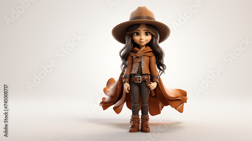 3d cartoon cowgirl isolated in white background