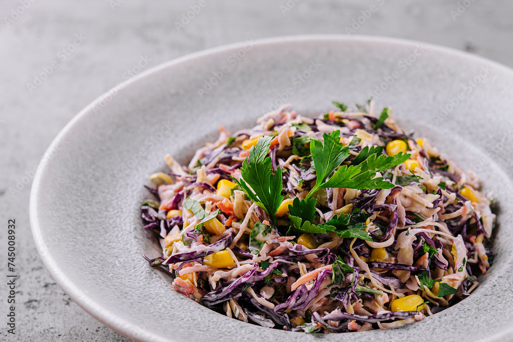 Fresh red cabbage salad with corn Fresh red cabbage salad with corn