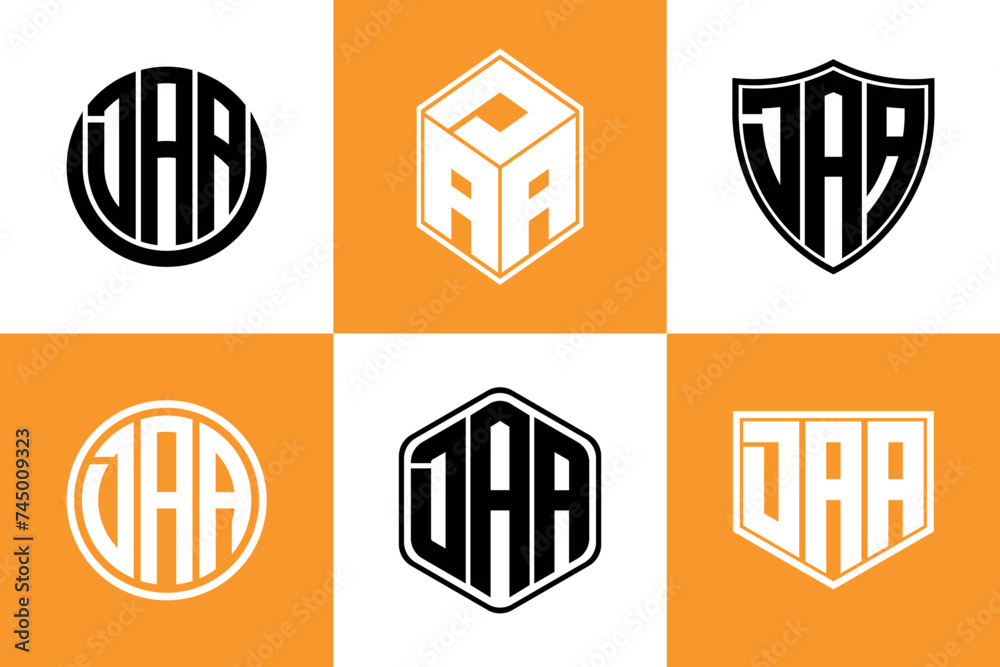 DAA initial letter geometric shape icon logo design vector. monogram, letter mark, circle, polygon, shield, symbol, emblem, elegant, abstract, wordmark, sign, art, typography, icon, geometric, shape