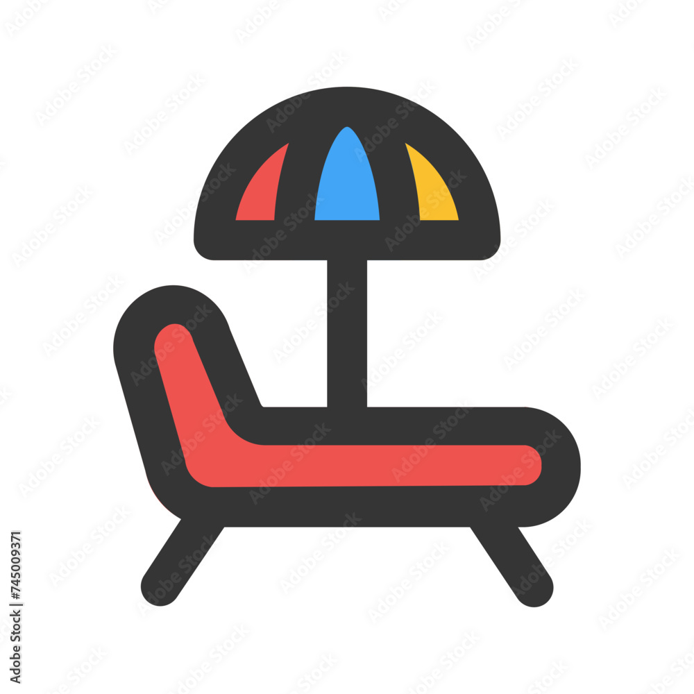 beach chair line color icon