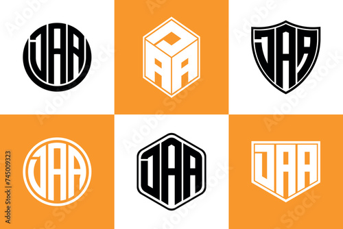 DAA initial letter geometric shape icon logo design vector. monogram, letter mark, circle, polygon, shield, symbol, emblem, elegant, abstract, wordmark, sign, art, typography, icon, geometric, shape