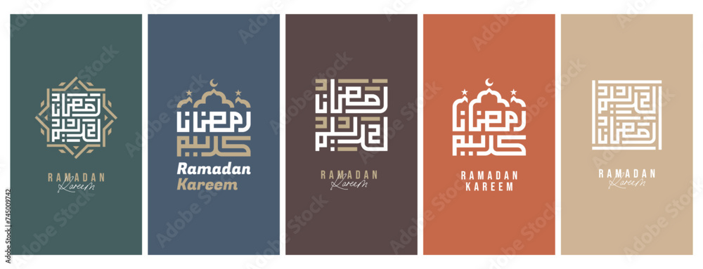 Ramadan Kareem. Islamic greeting card template with ramadan for wallpaper story post design. Poster, media banner. A set of vector illustrations.