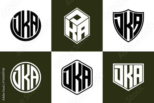 DKA initial letter geometric shape icon logo design vector. monogram, letter mark, circle, polygon, shield, symbol, emblem, elegant, abstract, wordmark, sign, art, typography, icon, geometric, shape