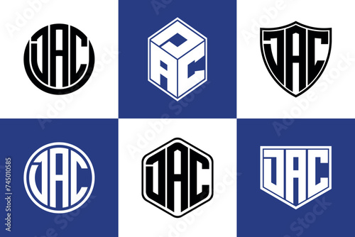 DAC initial letter geometric shape icon logo design vector. monogram, letter mark, circle, polygon, shield, symbol, emblem, elegant, abstract, wordmark, sign, art, typography, icon, geometric, shape