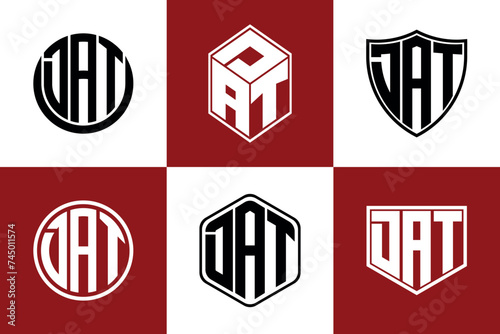 DAT initial letter geometric shape icon logo design vector. monogram, letter mark, circle, polygon, shield, symbol, emblem, elegant, abstract, wordmark, sign, art, typography, icon, geometric, shape